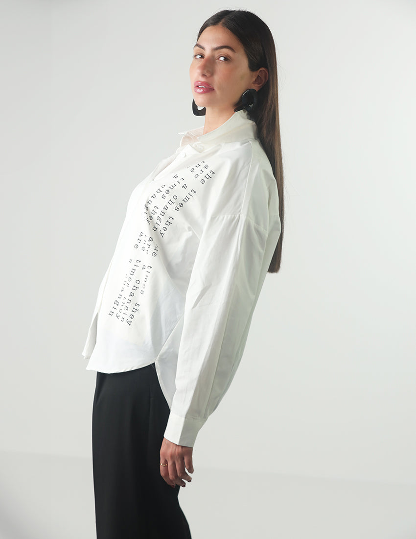 Oversized white shirt with side lettering