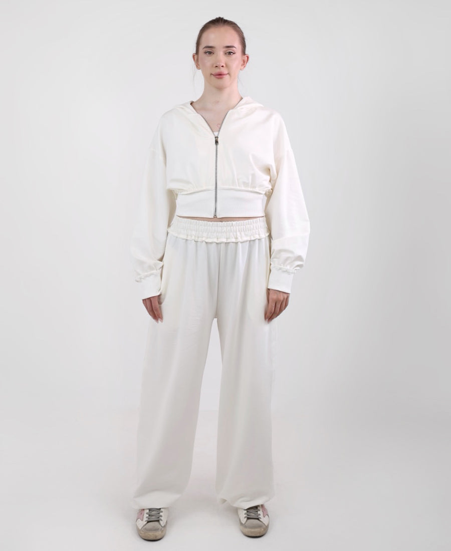 Training jacket with a hood and wide-leg trousers with an elastic waist