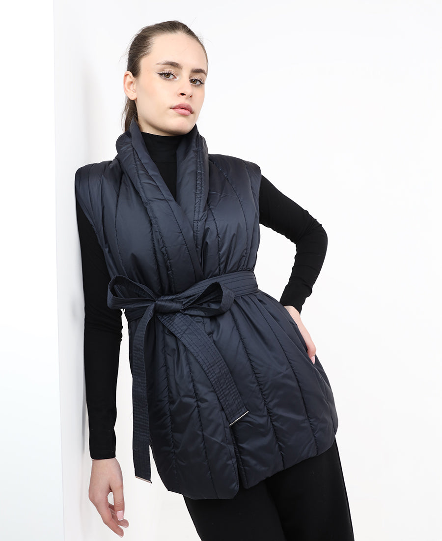 Vest on the back is wool with belt