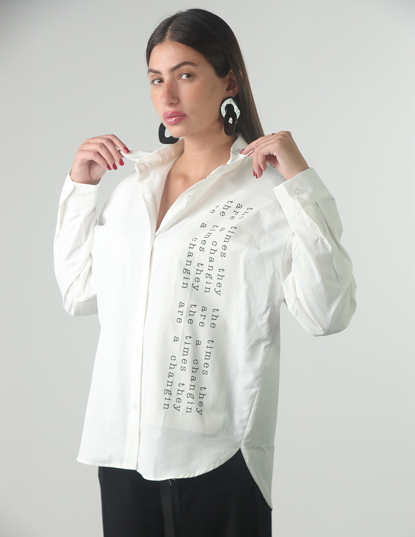 Oversized white shirt with side lettering