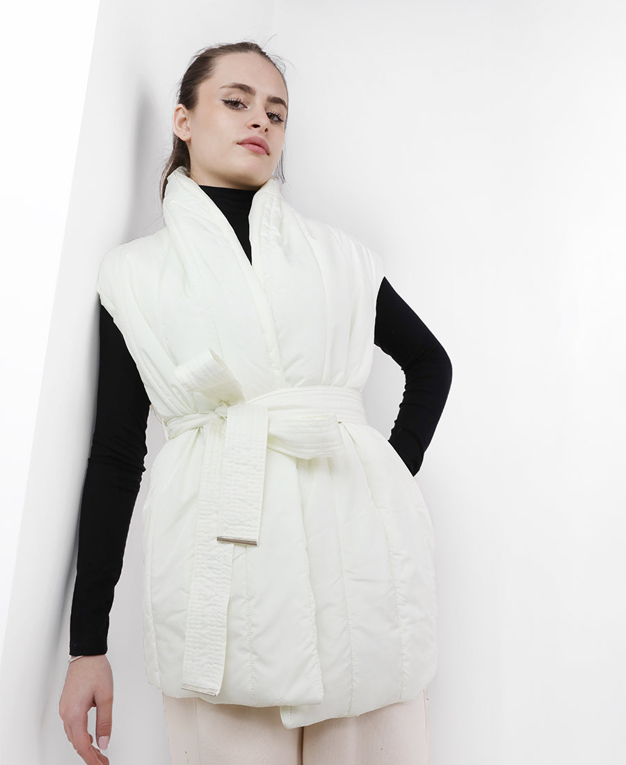 Vest on the back is wool with belt