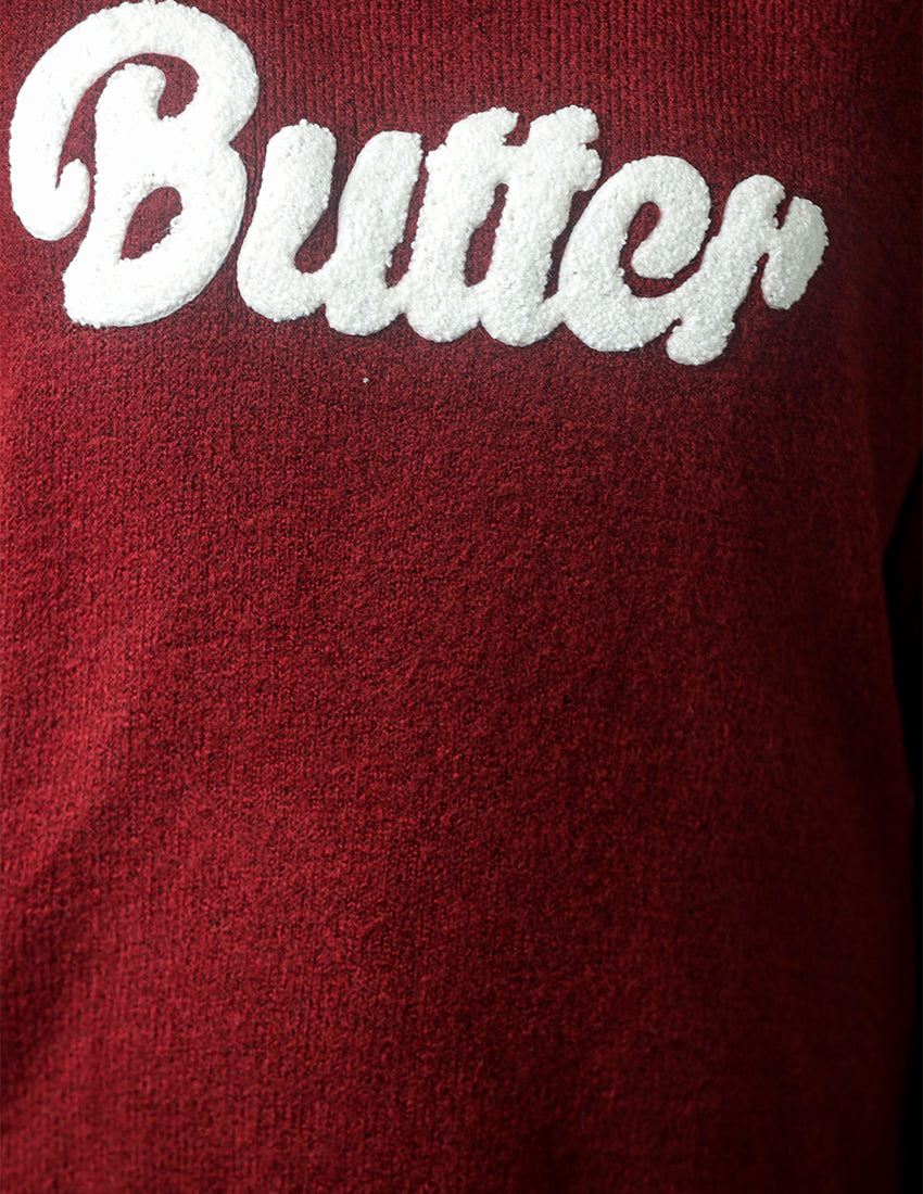 Oversized Cotton Sweater with "BUTTER" Embroidered Print