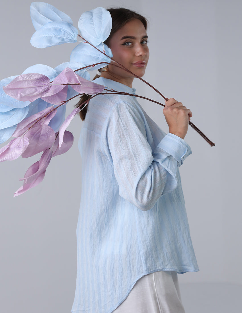 Oversized striped chiffon shirt
