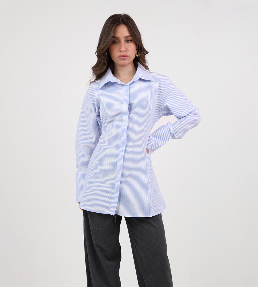 Sky blue striped fitted shirt