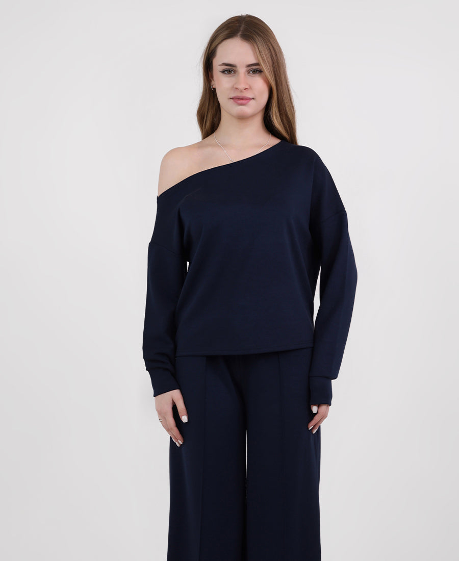 Plain wide-neck blouse