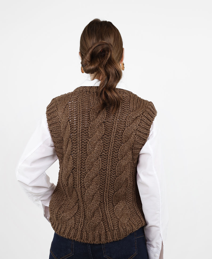 Brown wool braid vest