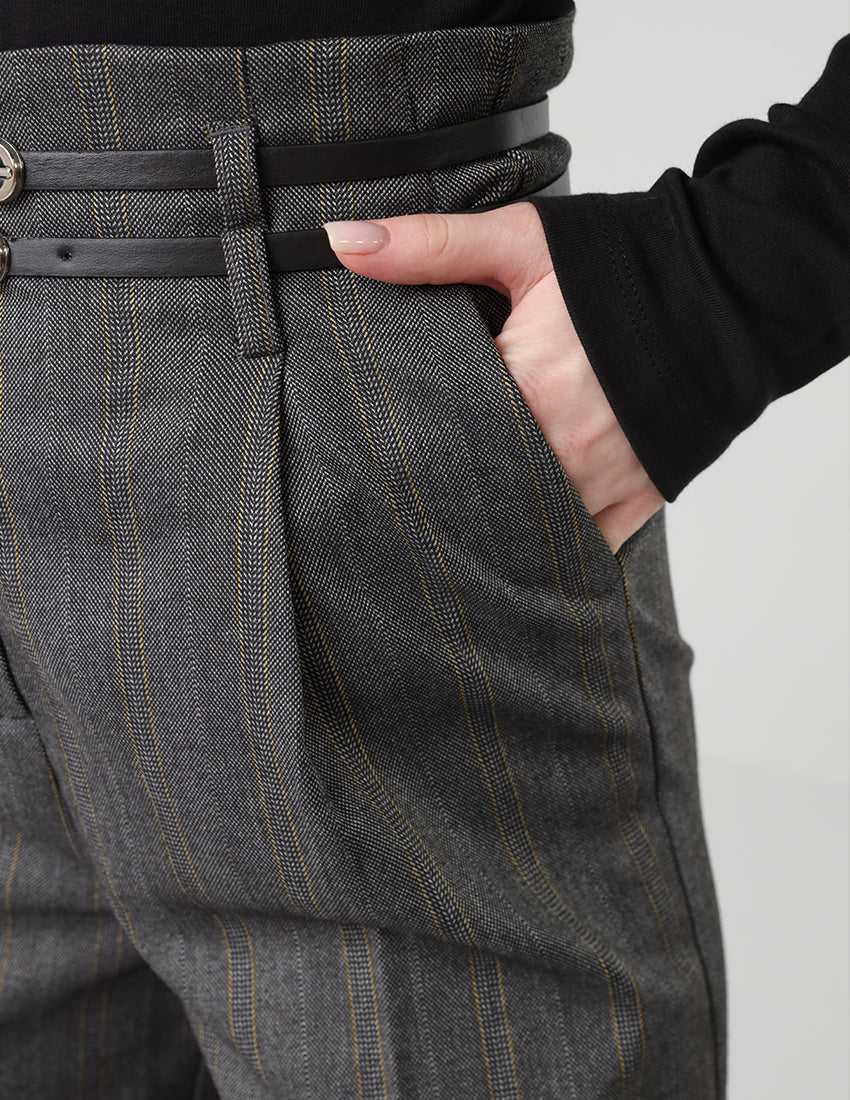 High-waisted straight-leg pants with a belt