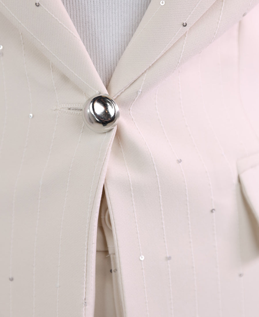 Shiny beige blazer and pants set