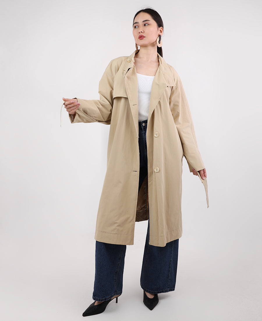 Long trench coat with tie waist