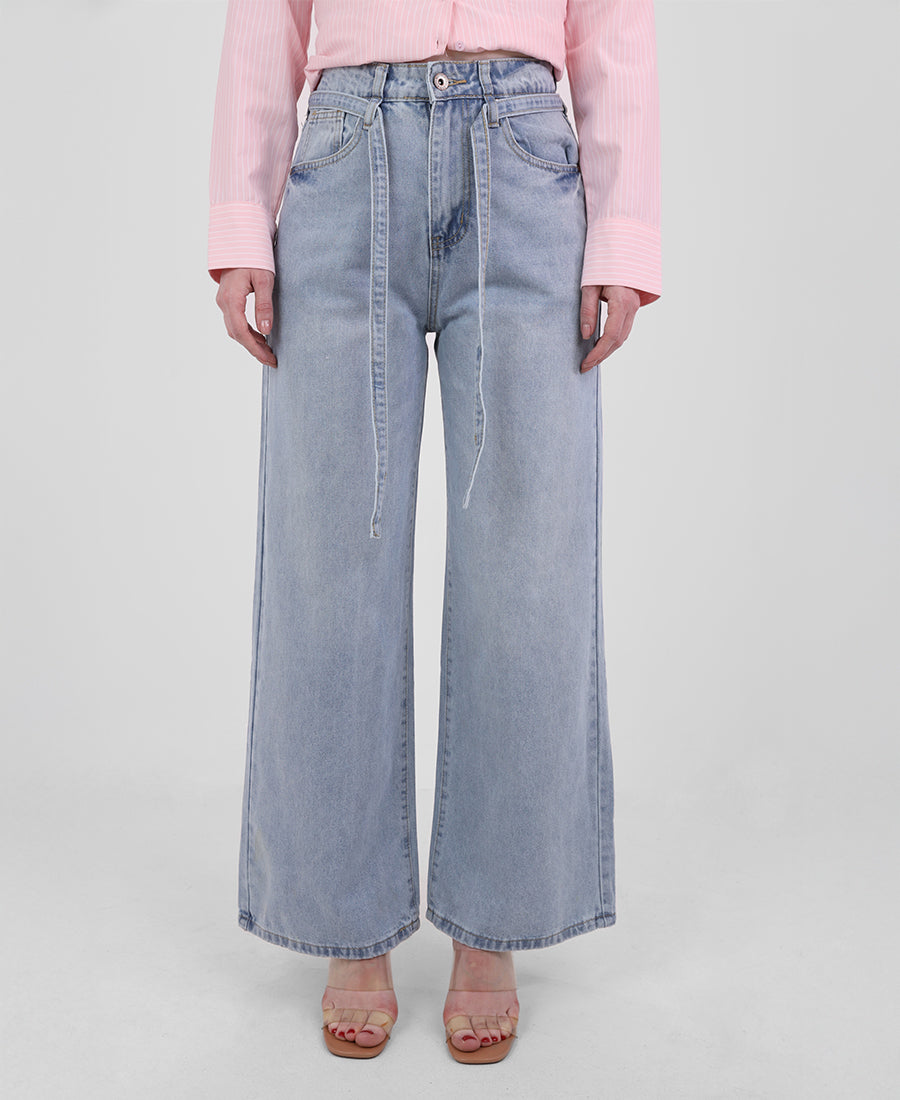 Wide leg jeans with a tie waist