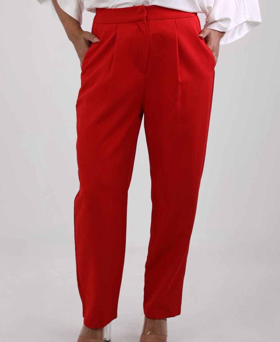 Red boyfriend pants