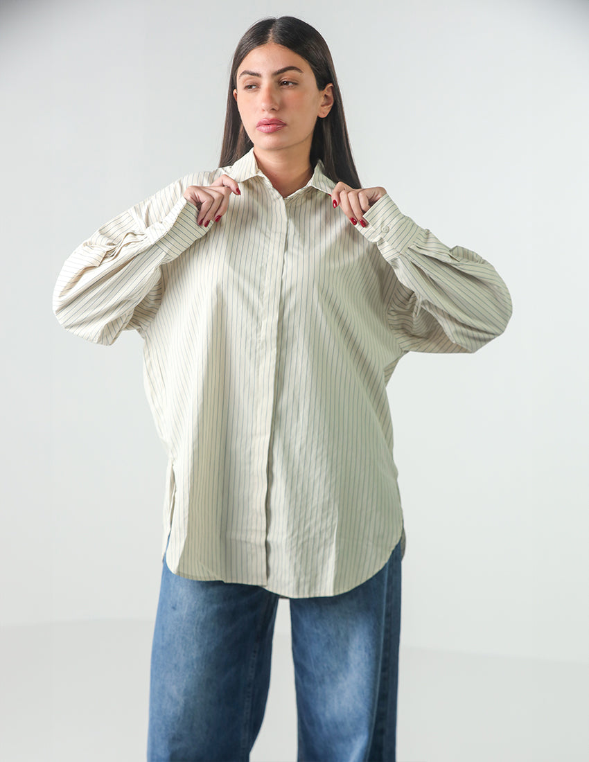 Striped Long-Sleeve Shirt with Side Slits