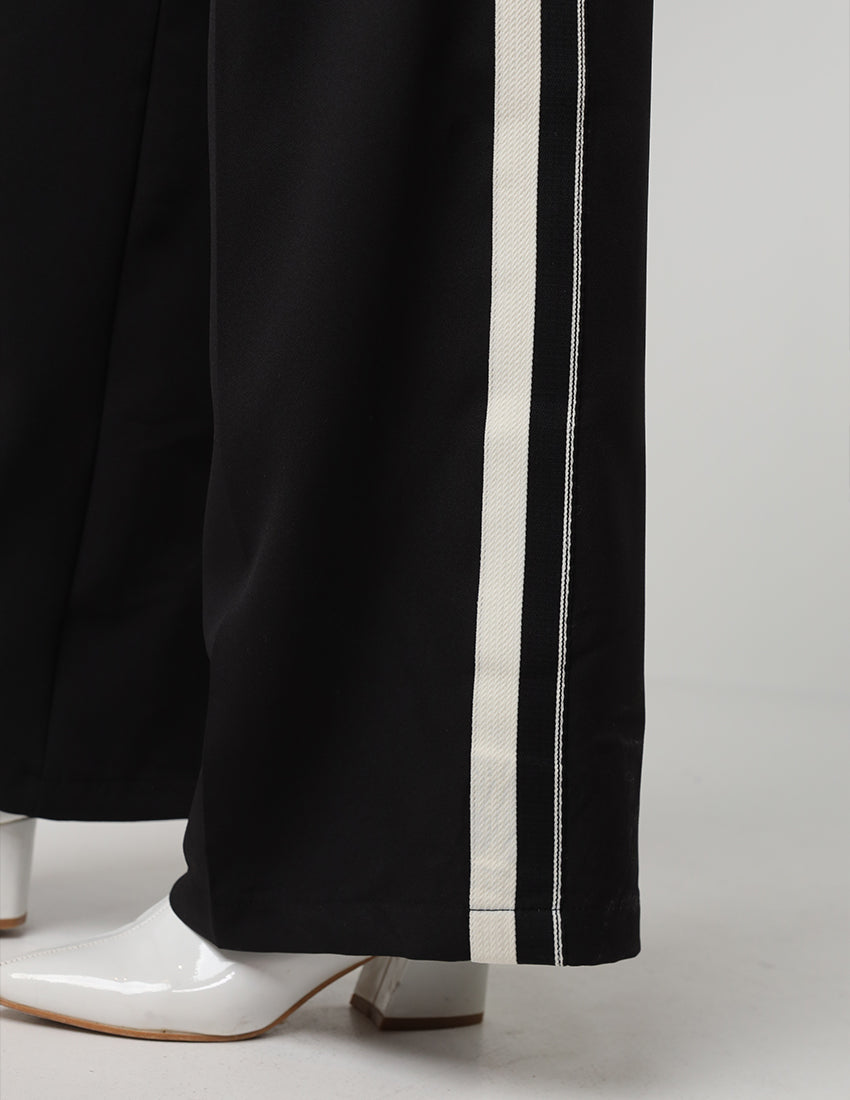 Black jacket and pants set with a side stripe