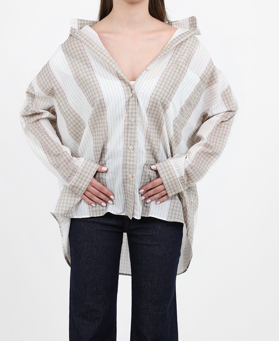 Oversized checkered shirt white-beige
