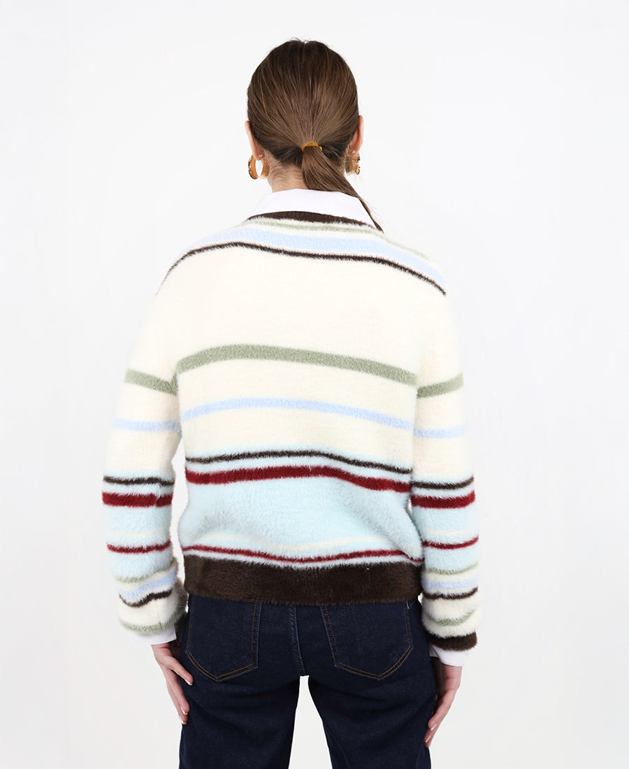 Colorful fur wool blouse with buttons