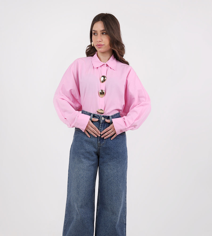 Oversized oval gold button-down shirt