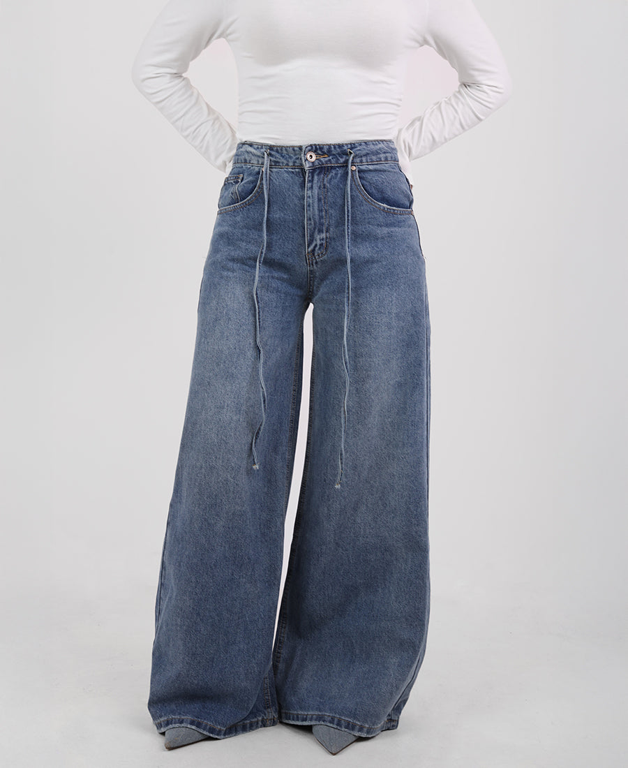 Wide Leg Jeans Tie Waist
