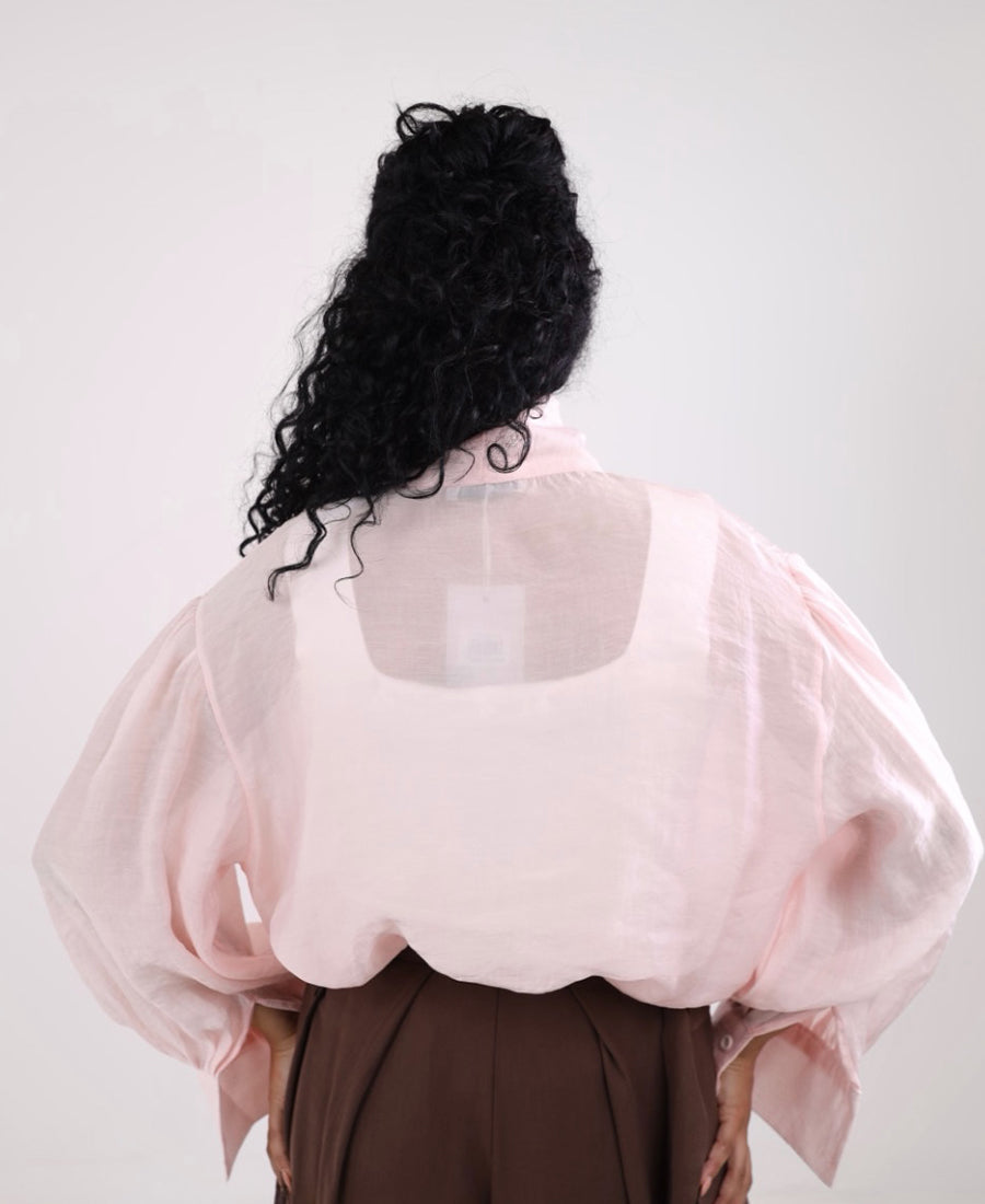 Pink chiffon tie neck blouse