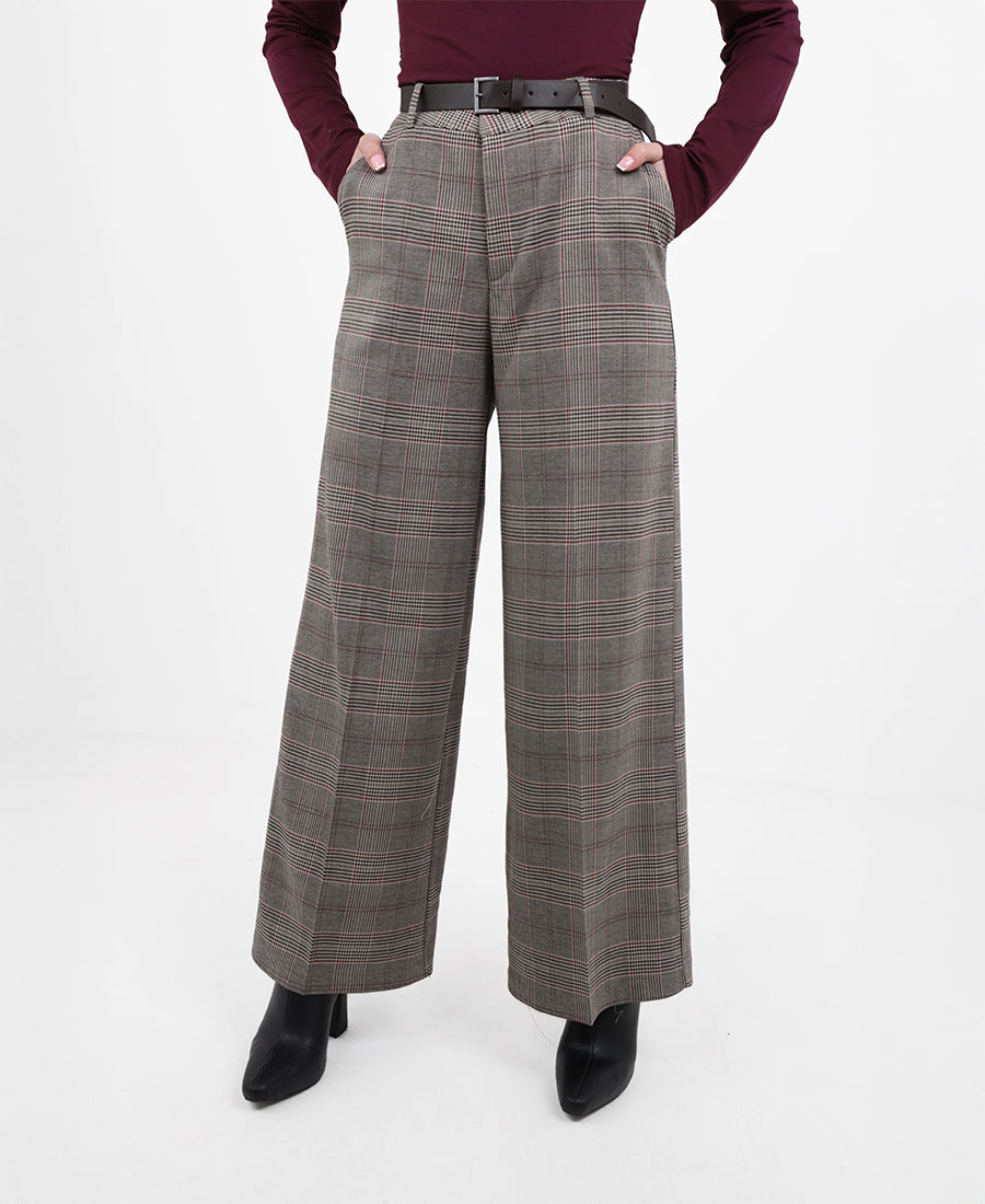 Glen plaid pattern pants