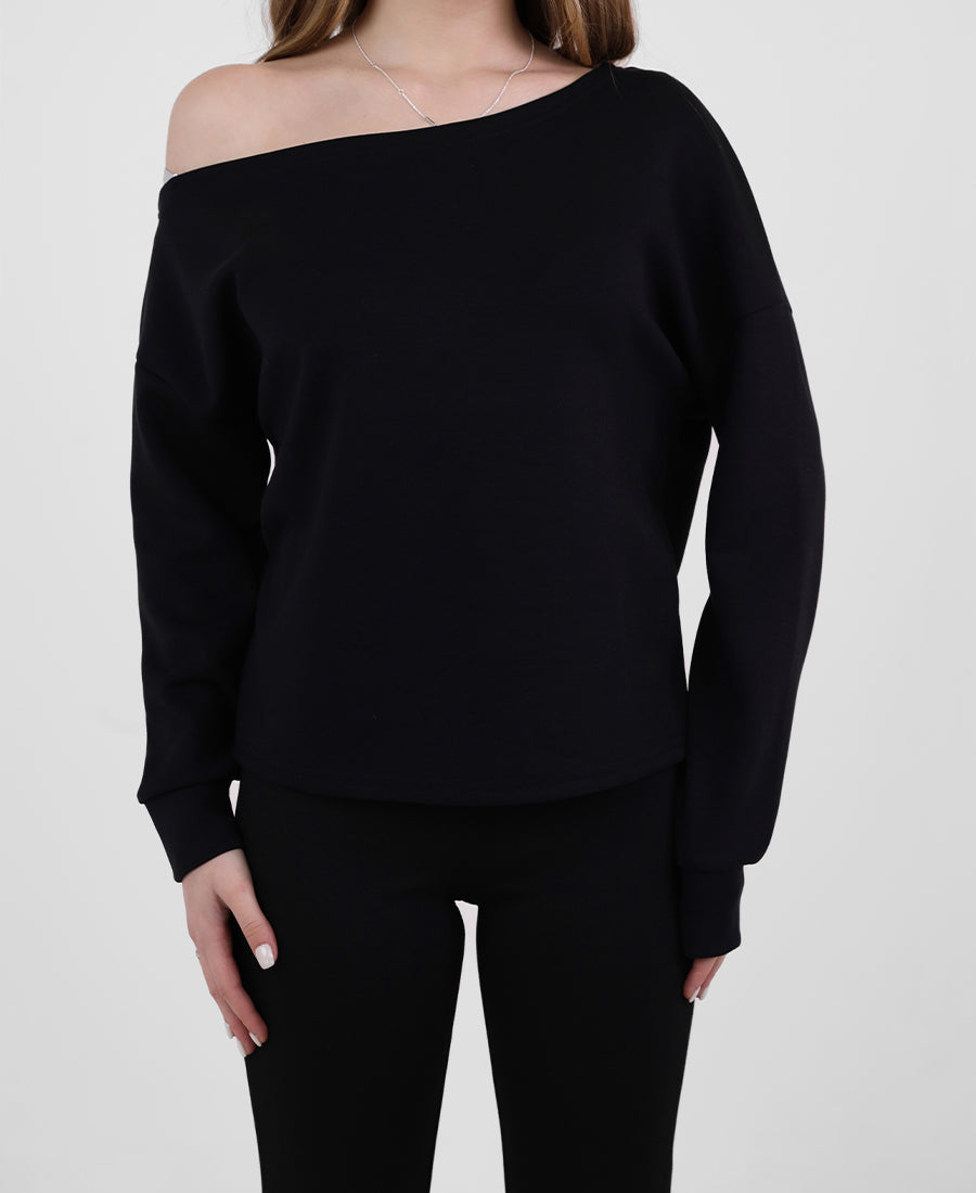 Plain wide-neck blouse