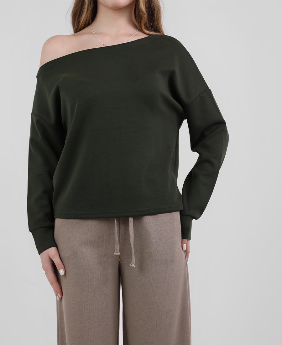 Plain wide-neck blouse