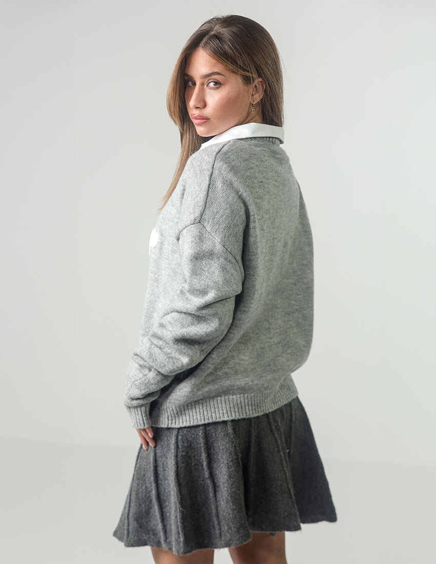 Oversized Cotton Sweater with "BUTTER" Embroidered Print