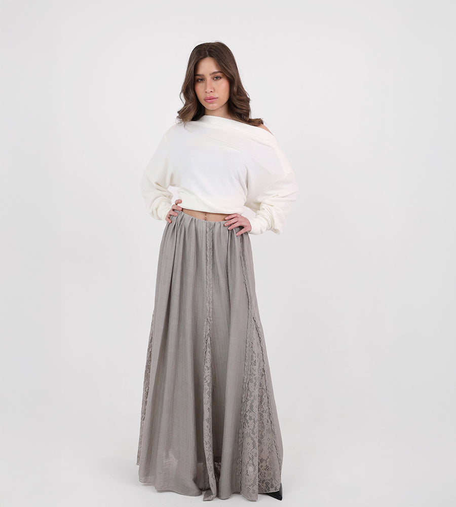 Long skirt with lace trim