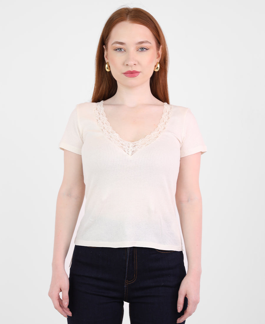 V-neck lace top with buttons