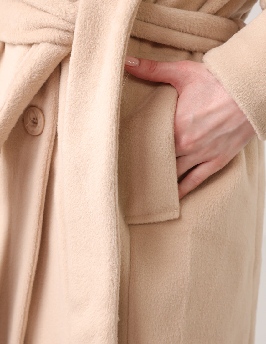 Long coat with waist tie