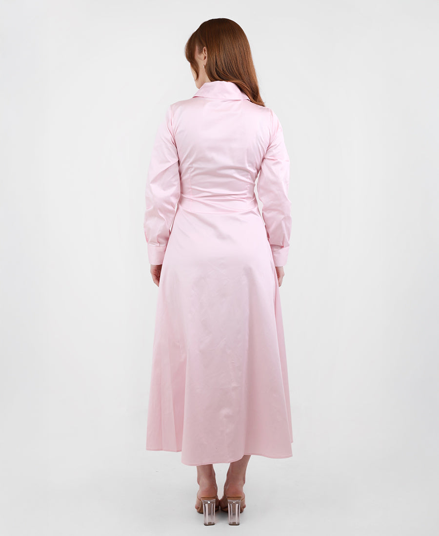 Long dress with a ruffled waist and buttons