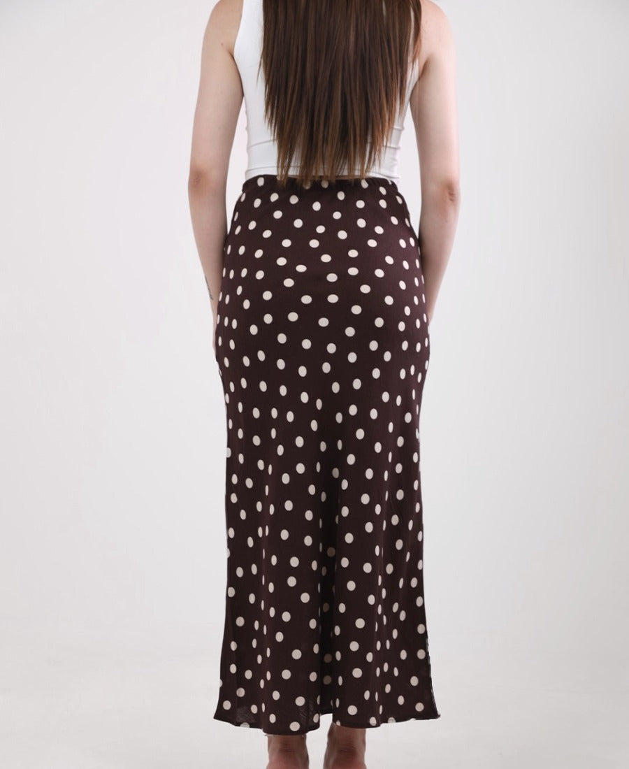 Long brown polka dot skirt