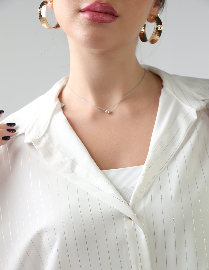 White and gold striped shirt and pants set