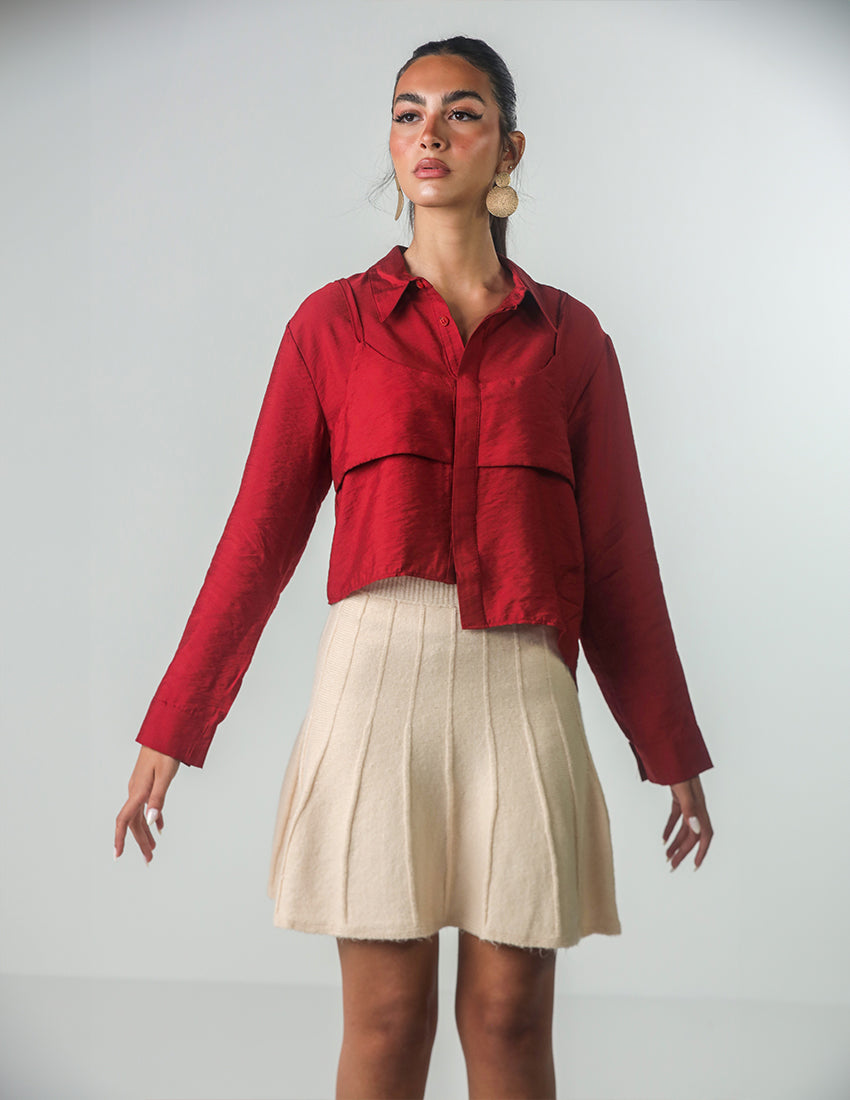 Cropped Satin Shirt with Tank Top