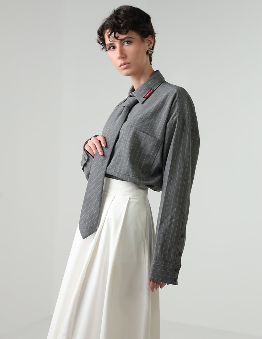 Oversized striped gray shirt with tie
