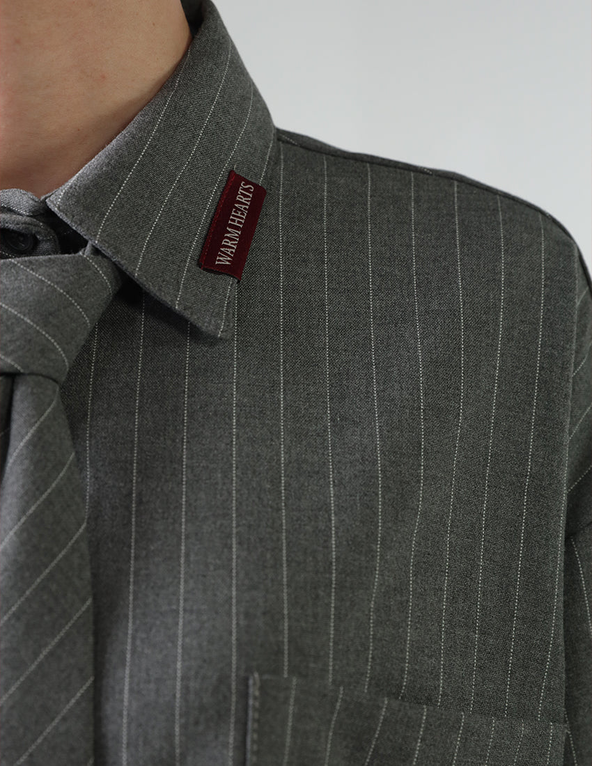 Oversized striped gray shirt with tie