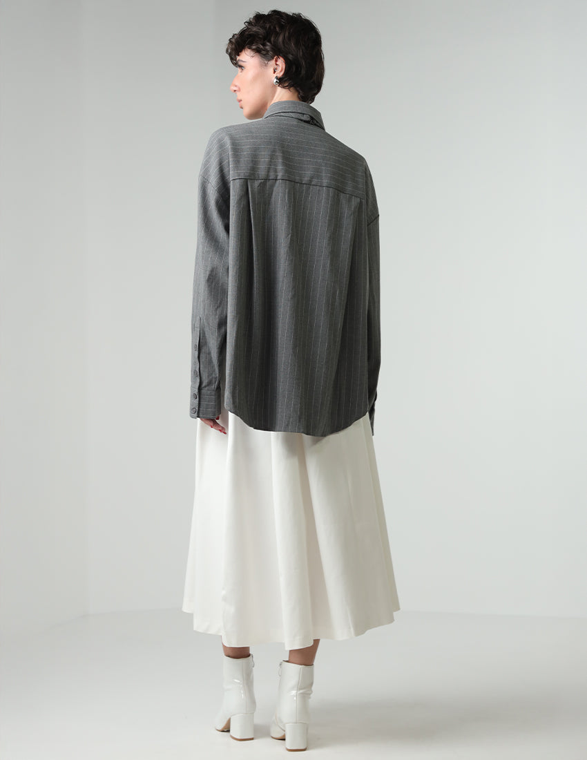 Oversized striped gray shirt with tie