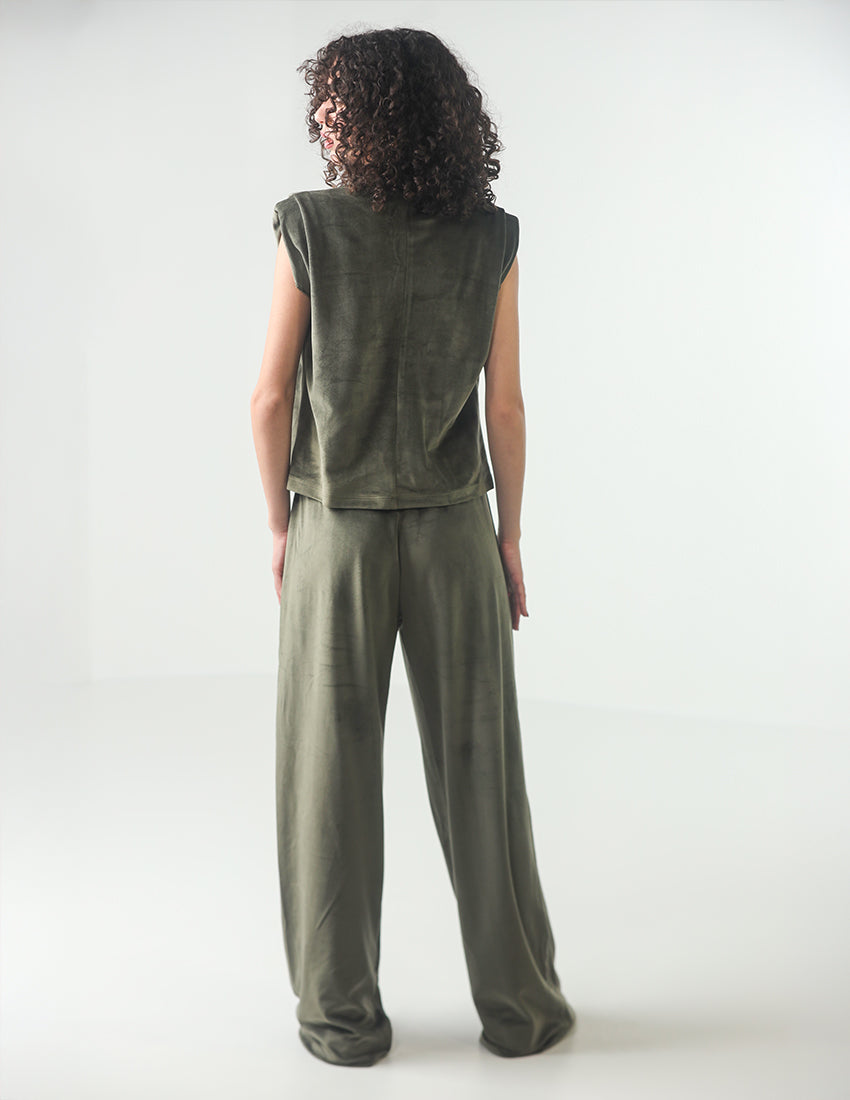 Velvet Set: Sleeveless Top and Wide Pants