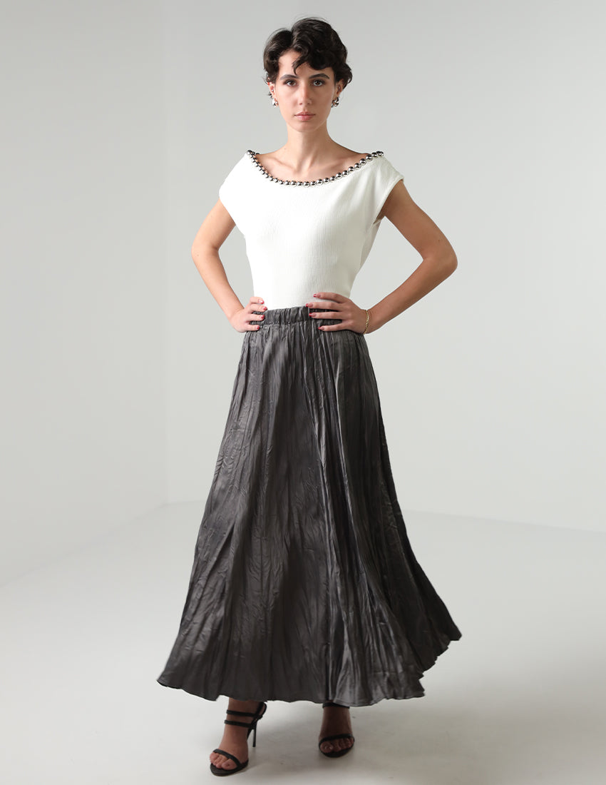 Pleated silk skirt