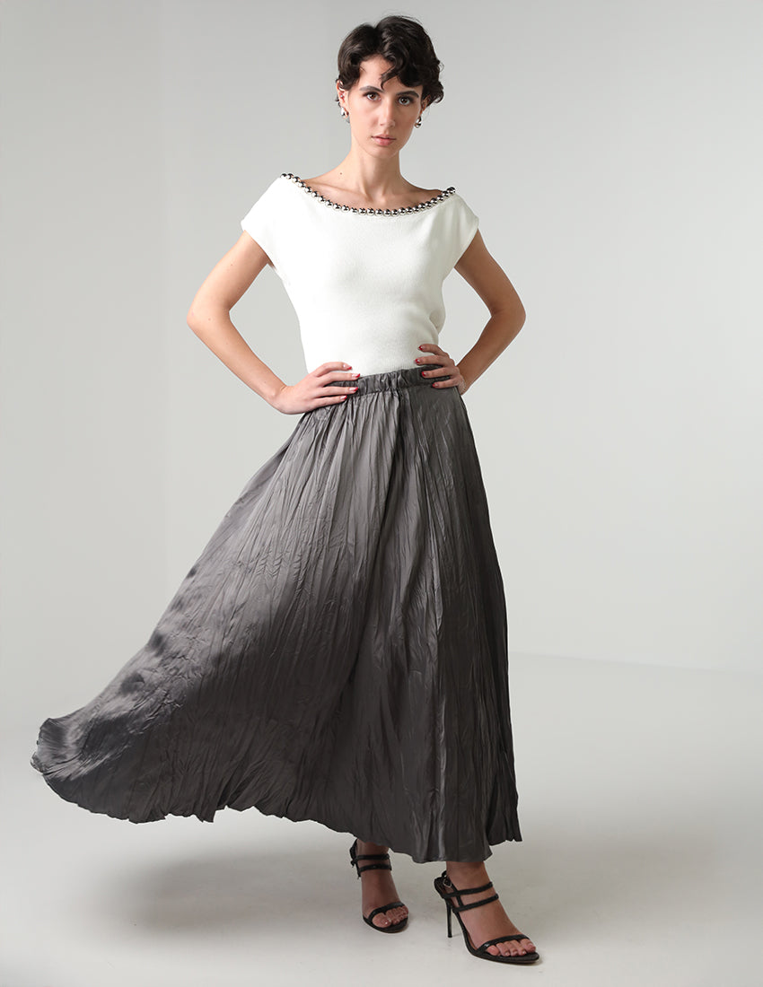 Pleated silk skirt