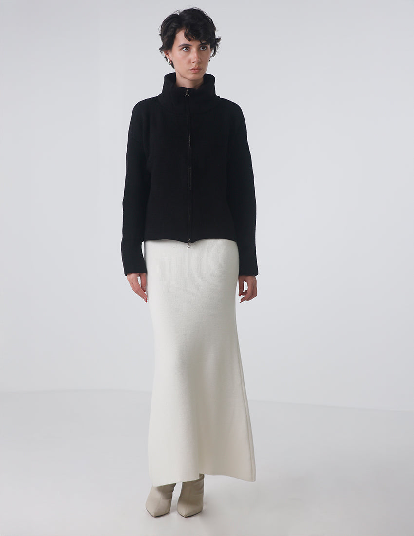 Black high-collar wool jacket