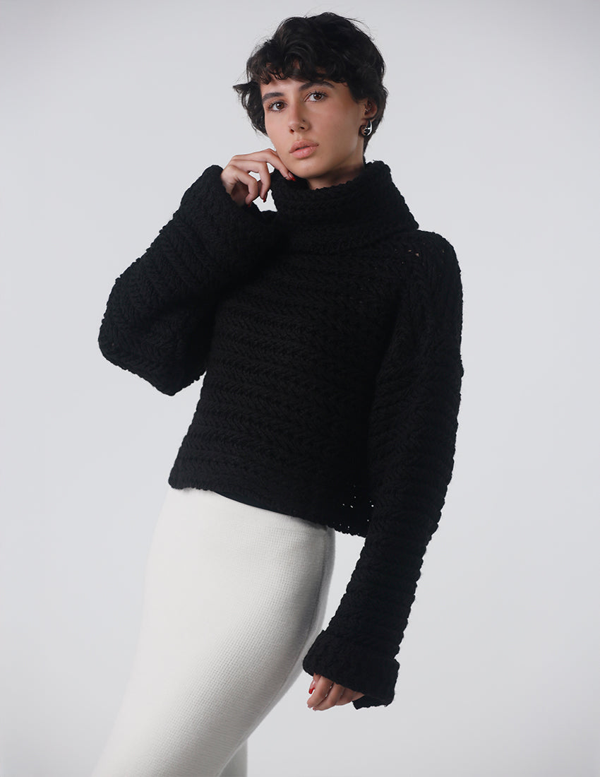 Embroidered Cropped High-Neck Blouse