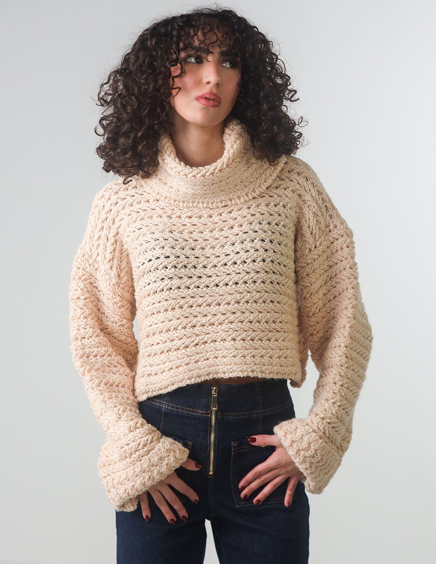 Embroidered Cropped High-Neck Blouse
