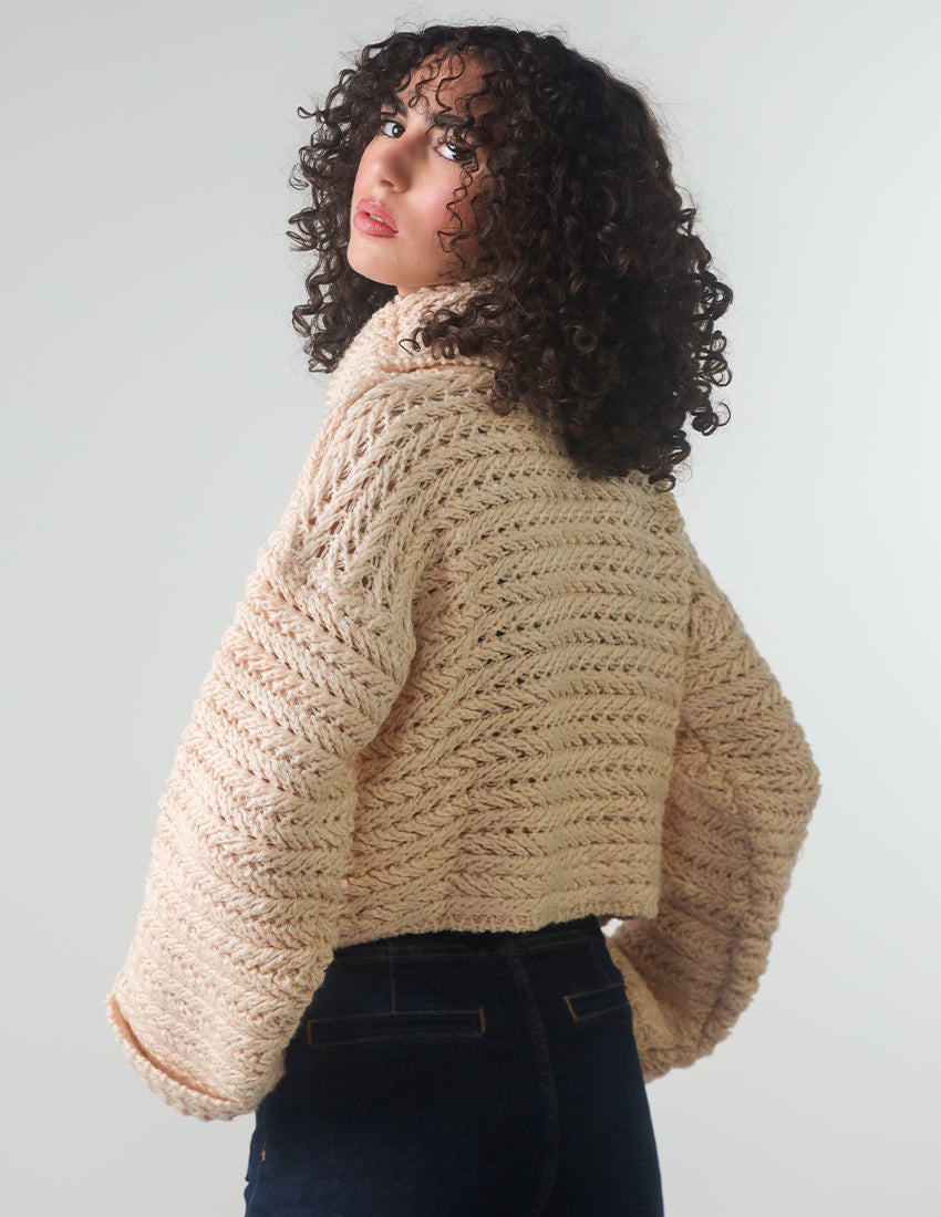 Embroidered Cropped High-Neck Blouse