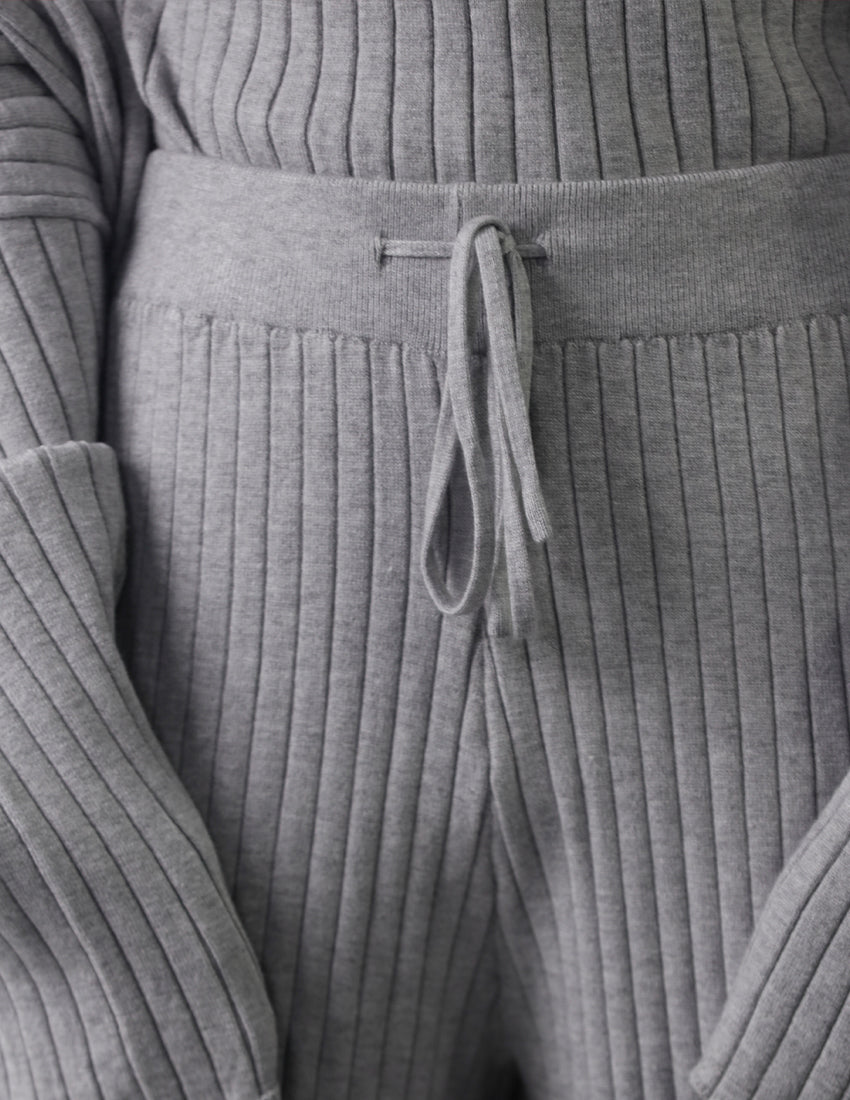 Sleeveless High-Neck Top, Long Cardigan, and Pants Striped Knit Set