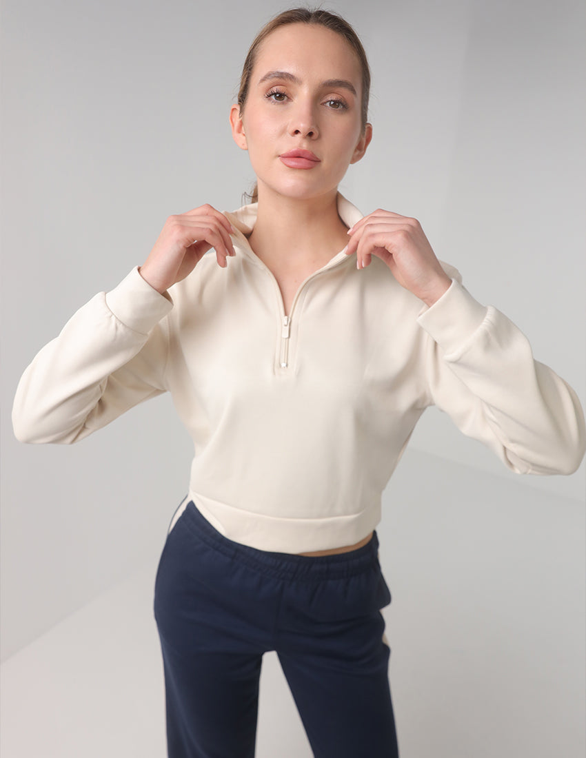 Half-Zip Cropped Oversized Sweater