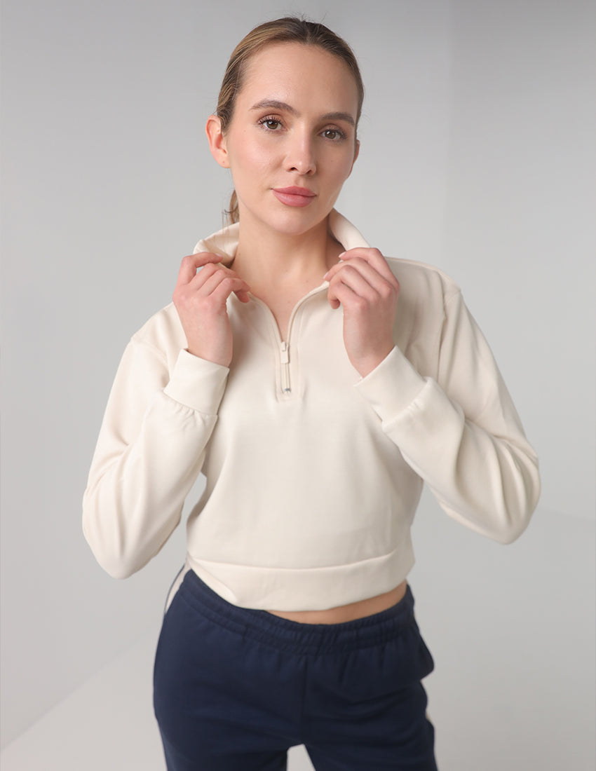 Half-Zip Cropped Oversized Sweater