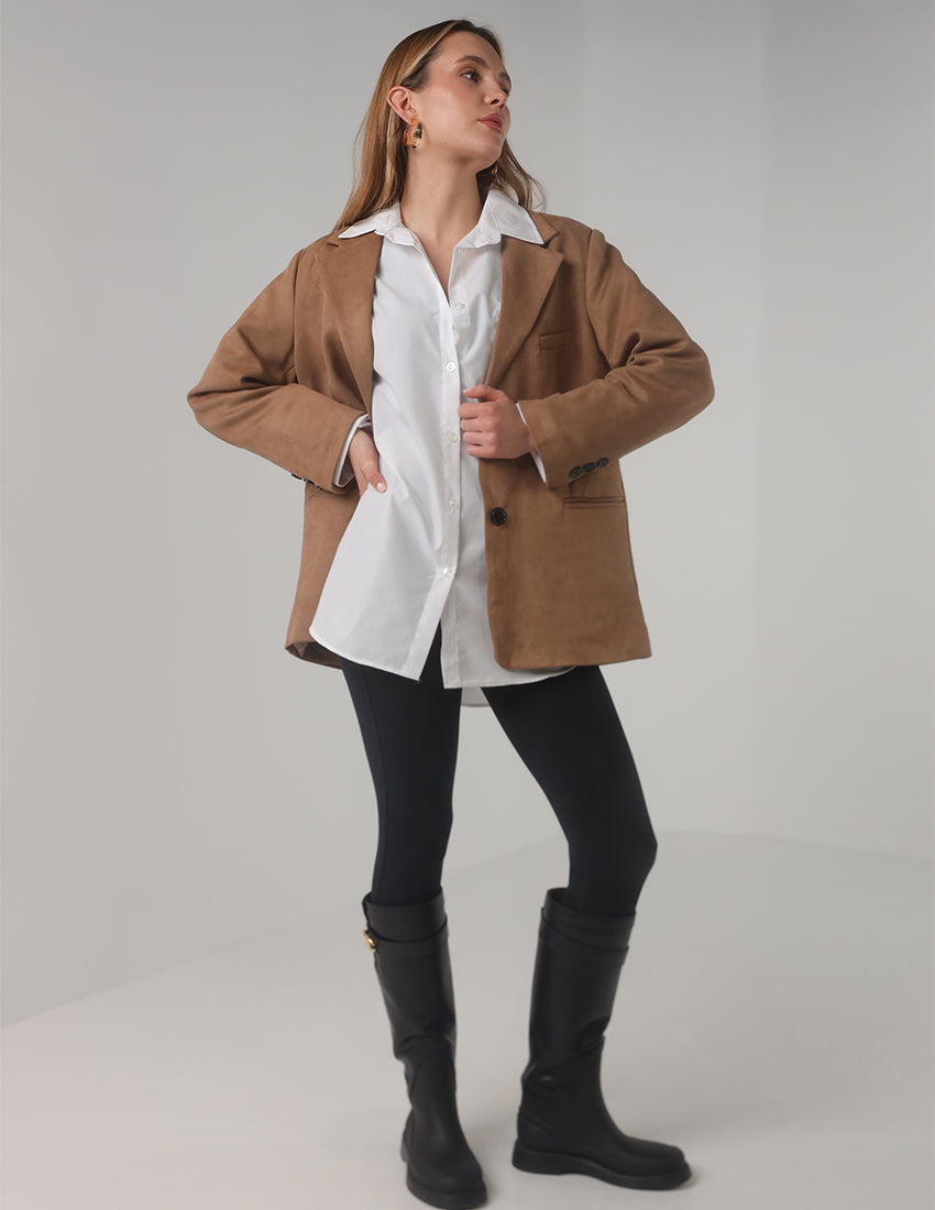 Oversized Blazer with Front Pockets & Button Detail