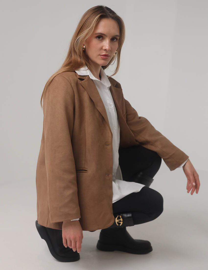 Oversized Blazer with Front Pockets & Button Detail
