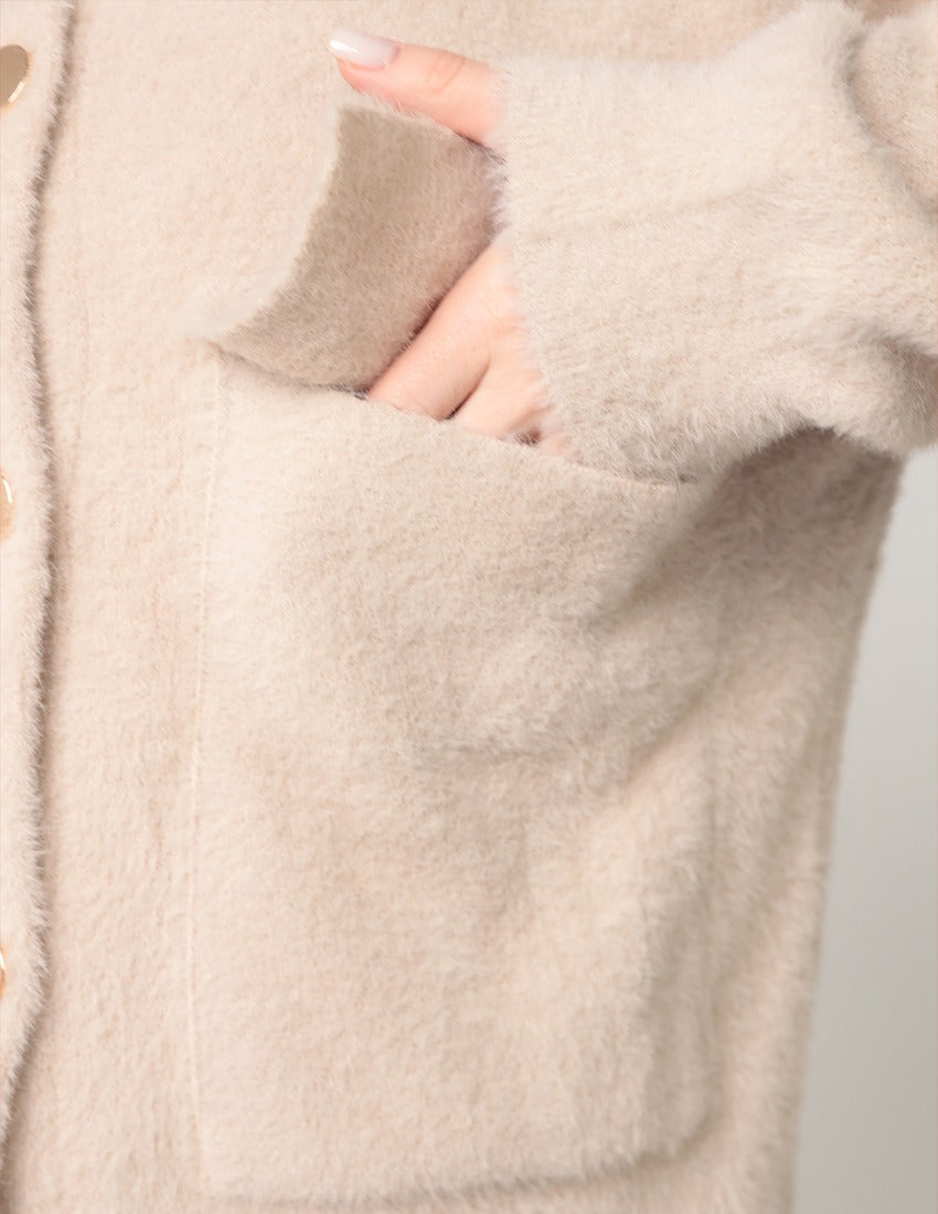 Hooded Cardigan with Buttons