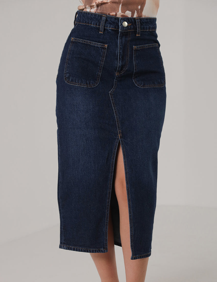 Front-Slit Denim Skirt